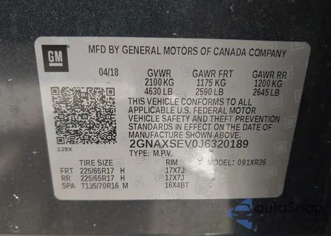 2018 Chevrolet Equinox Lt z USA, uszkodzony, nr VIN 2GNAXSEV0J6320189
